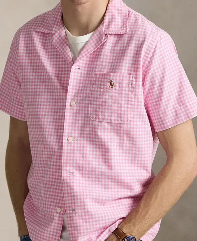 Men's Classic-Fit Short-Sleeve Oxford Shirt - Pink/White - 3