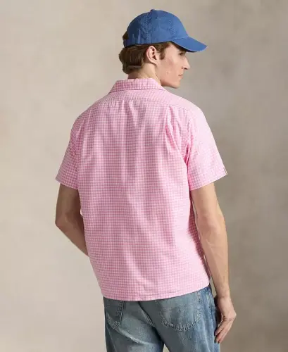 Men's Classic-Fit Short-Sleeve Oxford Shirt - Pink/White - 4