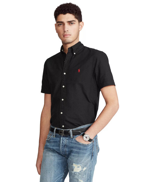 Men's Classic-Fit Short-Sleeve Oxford Shirt Polo Black - 1