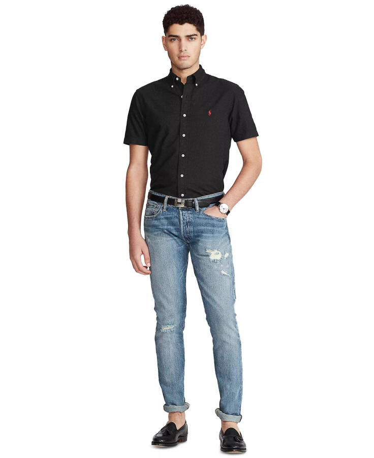 Men's Classic-Fit Short-Sleeve Oxford Shirt Polo Black - 3