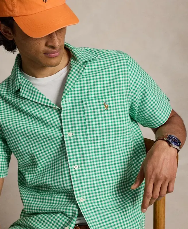 Men's Classic-Fit Short-Sleeve Oxford Shirt - Summer Emerald/White - 4