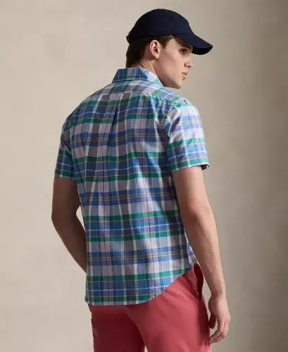 Men's Short-Sleeve Oxford Shirt - White Jewel Blue Multi - 14