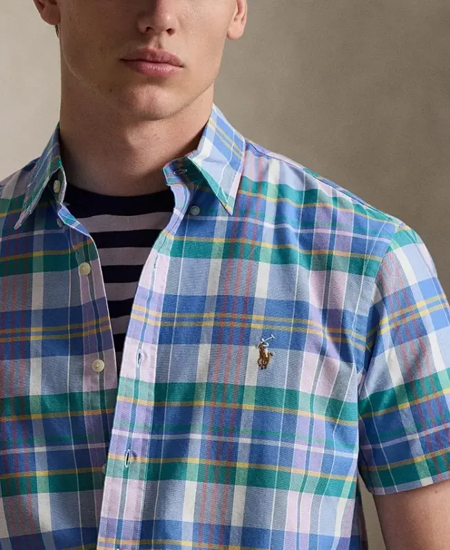 Men's Short-Sleeve Oxford Shirt - White Jewel Blue Multi - 3