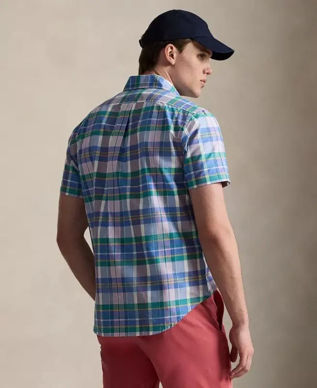 Men's Classic-Fit Short-Sleeve Oxford Shirt - White Jewel Blue Multi - 4