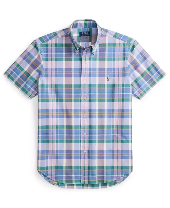 Men's Classic-Fit Short-Sleeve Oxford Shirt - White Jewel Blue Multi - 5