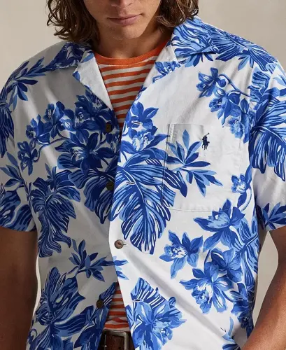 Men's Classic-Fit Short-Sleeve Oxford Shirt - White Tropical - 3