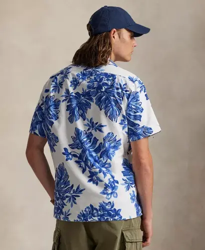 Men's Classic-Fit Short-Sleeve Oxford Shirt - White Tropical - 4