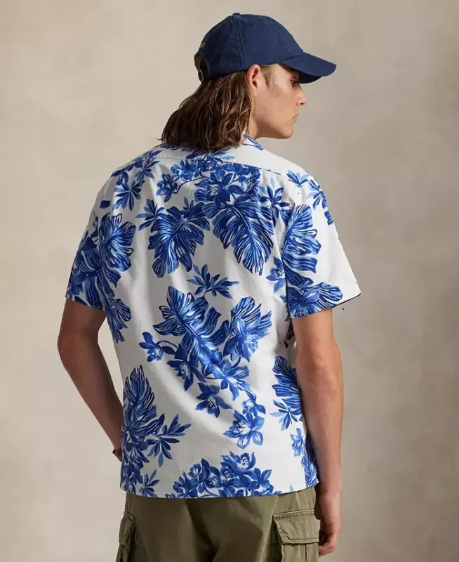 Men's Classic-Fit Short-Sleeve Oxford Shirt - White Tropical - 4