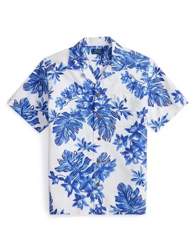 Men's Classic-Fit Short-Sleeve Oxford Shirt - White Tropical - 5