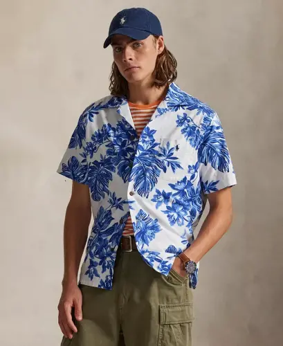 Men's Classic-Fit Short-Sleeve Oxford Shirt - White Tropical 