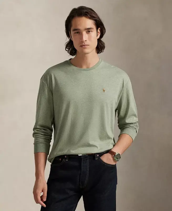 Men's Classic-Fit Soft Cotton Crewneck T-Shirt - Greenery Heather - 1