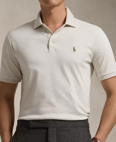 Men's Classic Fit Soft Cotton Polo-American Heather Cream - 2