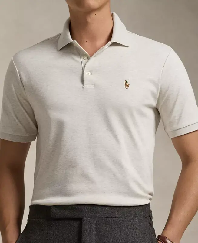 Men's Classic Fit Soft Cotton Polo-American Heather Cream - 3