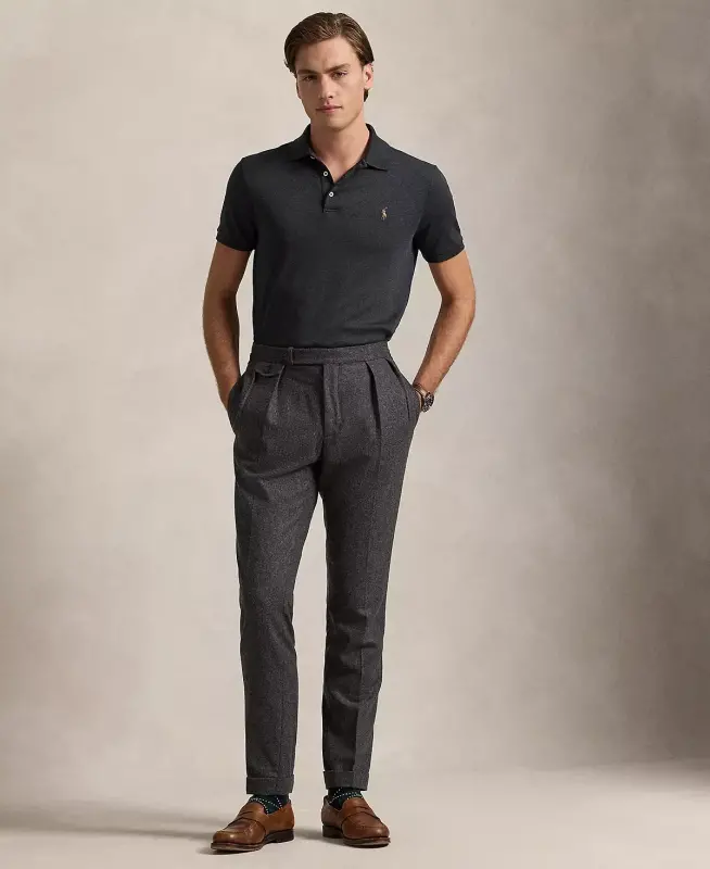 Men's Classic Fit Soft Cotton Polo-Black Marl Heather - 4