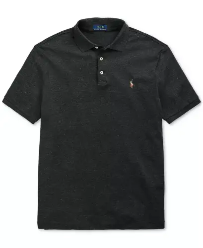 Men's Classic Fit Soft Cotton Polo-Black Marl Heather - 5