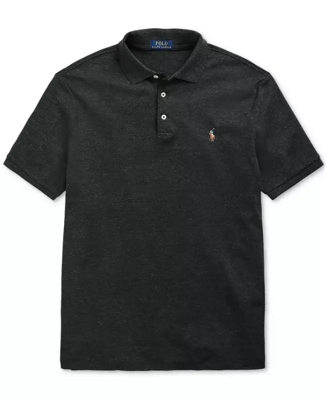 Men's Classic Fit Soft Cotton Polo-Black Marl Heather - 5