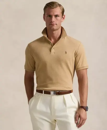 Men's Classic Fit Soft Cotton Polo-Classic Camel Heather 