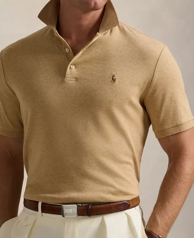 Men's Classic Fit Soft Cotton Polo-Classic Camel Heather - 3