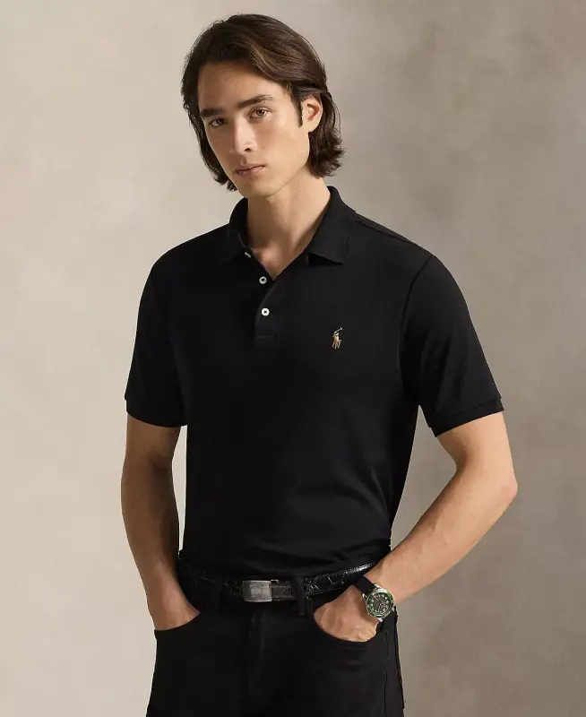 Men's Classic Fit Soft Cotton Polo-Polo Black Multi - 1