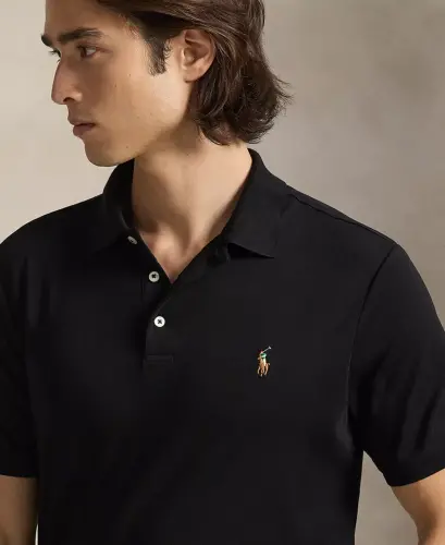 Men's Classic Fit Soft Cotton Polo-Polo Black Multi - 3