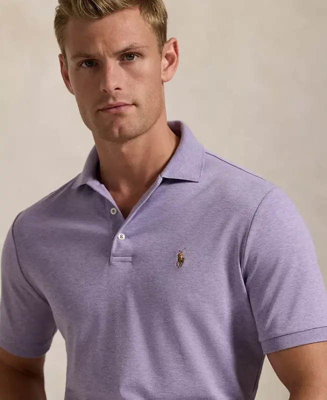 Men's Classic Fit Soft Cotton Polo-Purple Heather - 3