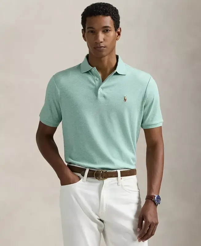 Men's Classic-Fit Soft Cotton Polo Shirt - Celadon Heather - 1