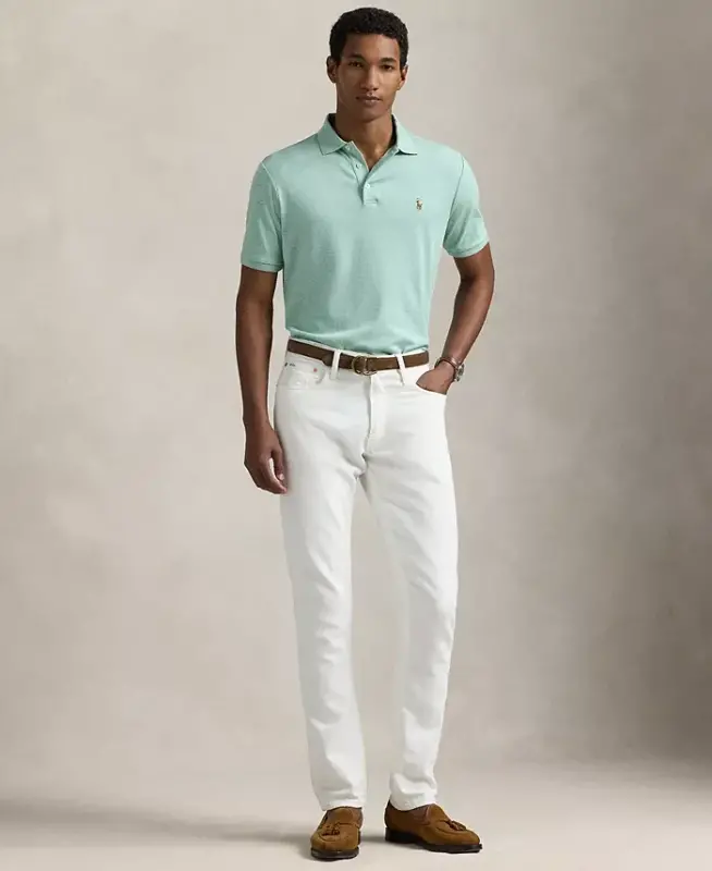 Men's Classic-Fit Soft Cotton Polo Shirt - Celadon Heather - 4