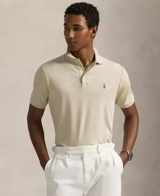 Men's Classic-Fit Soft Cotton Polo Shirt - Expedition Dune Heather - 1