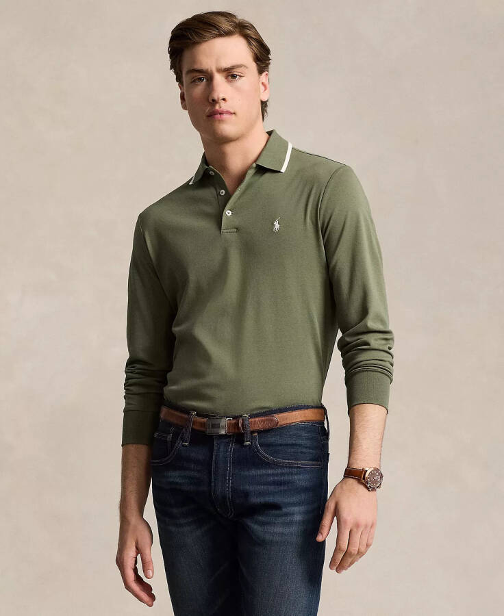 Men's Classic Fit Soft Cotton Polo Shirt Olive - 1