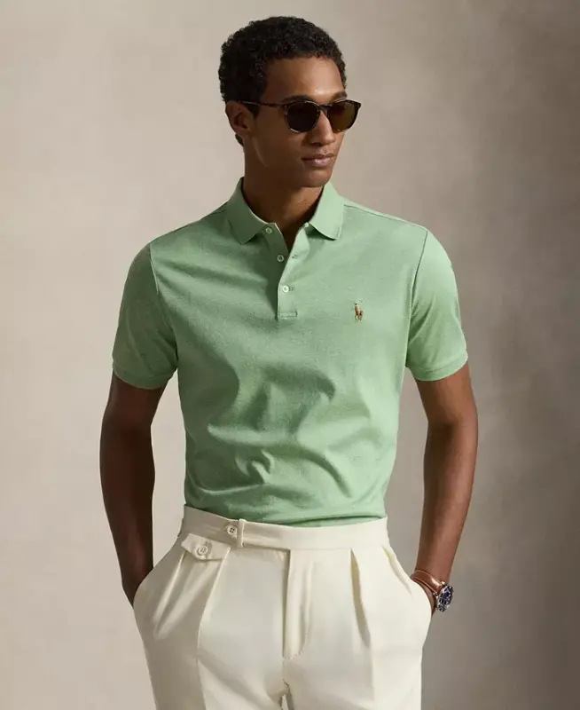 Men's Classic-Fit Soft Cotton Polo Shirt - Outback Green Heather - 7