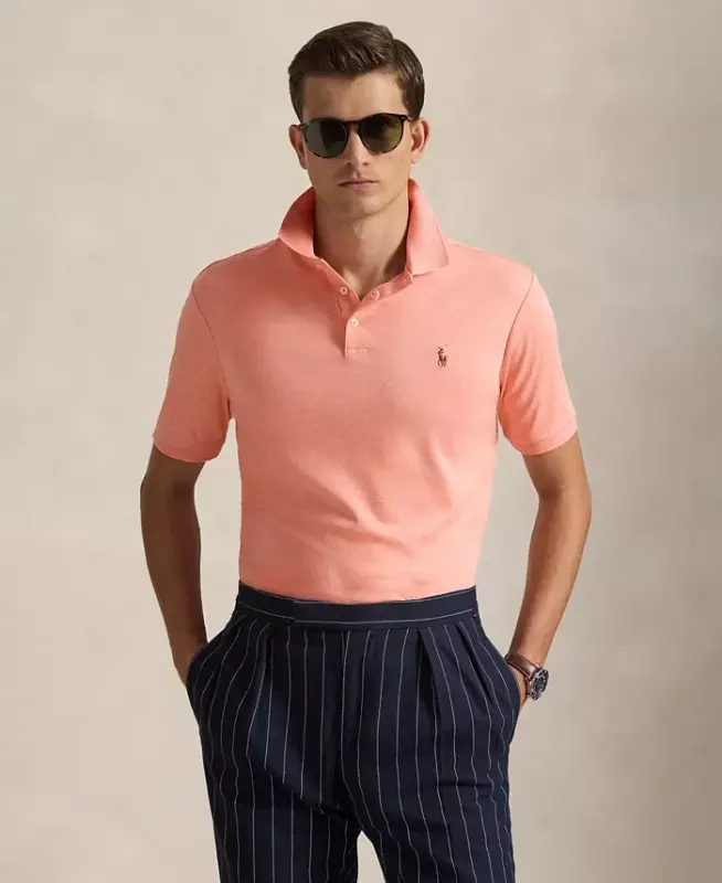 Men's Classic-Fit Soft Cotton Polo Shirt - Soft Orange Heather - POLO RALPH LAUREN