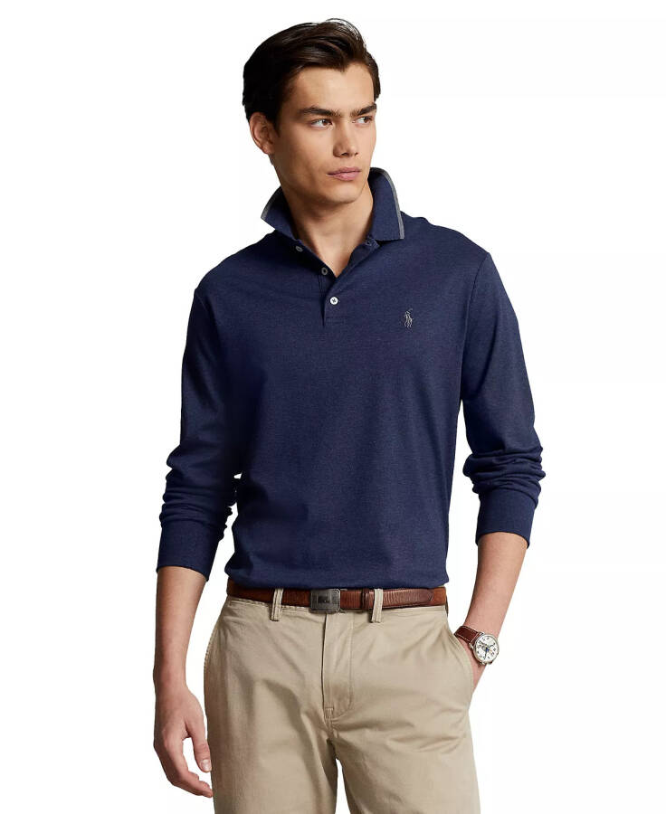 Men's Classic Fit Soft Cotton Polo Shirt Spring Navy Heather - 1