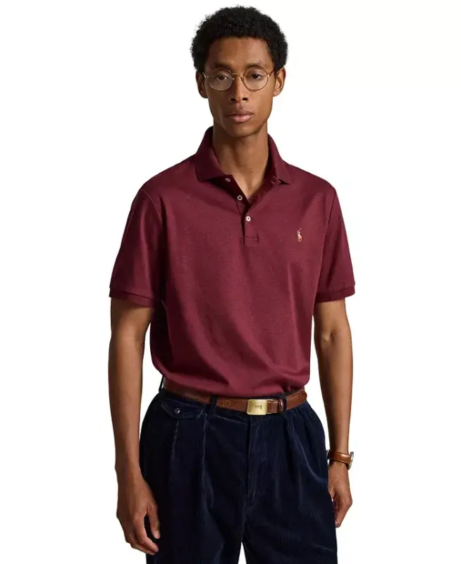 Men's Classic Fit Soft Cotton Polo Shirt - Spring Wine Heather - 5