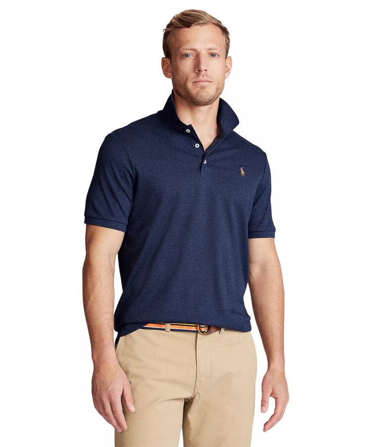 Men's Classic Fit Soft Cotton Polo Spring Navy Blue Heather - 1