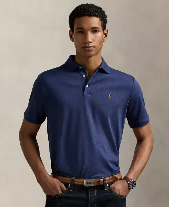 Men's Classic Fit Soft Cotton Polo-Spring Navy Blue Heather - 1