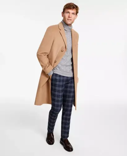 Men's Classic-Fit Solid Wool Blend Palto - 1