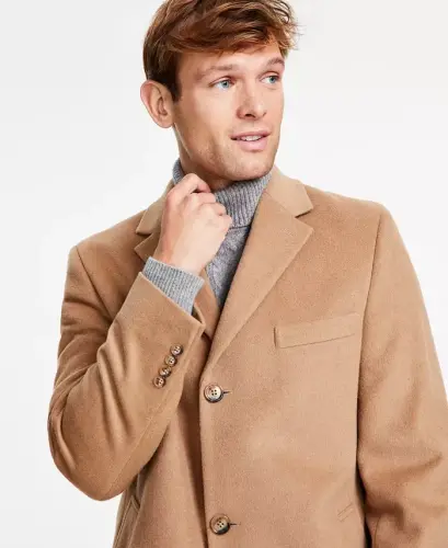 Men's Classic-Fit Solid Wool Blend Palto - 3