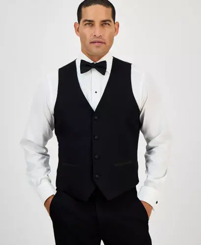 Men's Classic-Fit Stretch Black Tuxedo Vest, Created for Modazone - 3