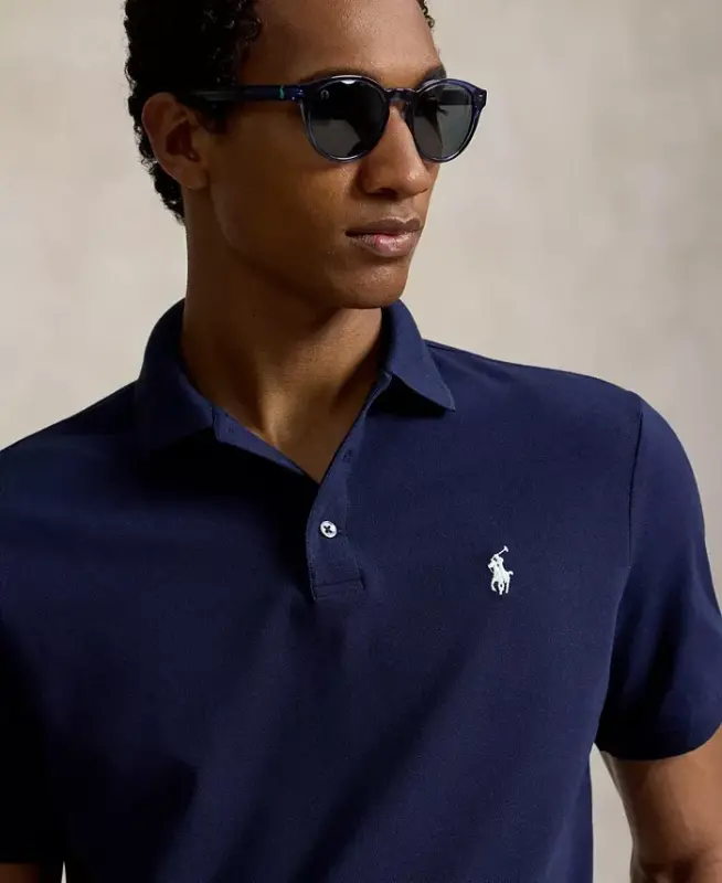Men's Classic-Fit Stretch Mesh Polo Shirt - Refined Navy/Smoke - 3