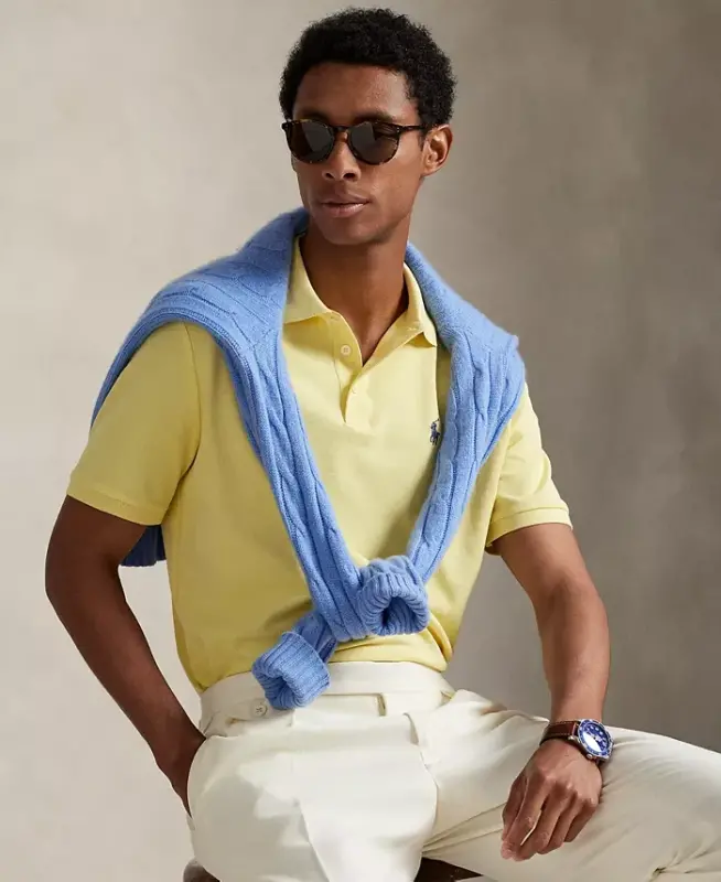 Men's Classic-Fit Stretch Mesh Polo Shirt-Wicket Yellow - 3