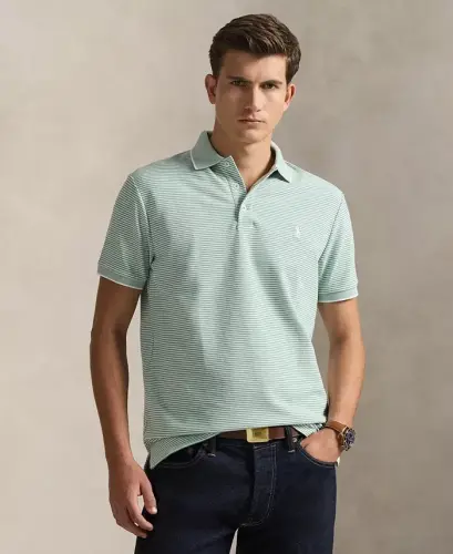 Men's Classic-Fit Stretch Oxford Mesh Polo - Faded Mint/White 