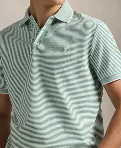 Men's Classic-Fit Stretch Oxford Mesh Polo - Faded Mint/White - 3