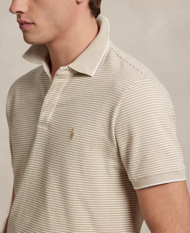 Men's Classic-Fit Stretch Oxford Mesh Polo Shirt - Khaki/White - 3