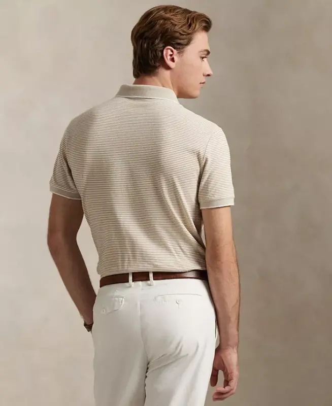 Men's Classic-Fit Stretch Oxford Mesh Polo Shirt - Khaki/White - 4