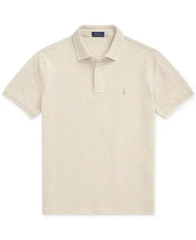 Men's Classic-Fit Stretch Oxford Mesh Polo Shirt - Khaki/White - 5