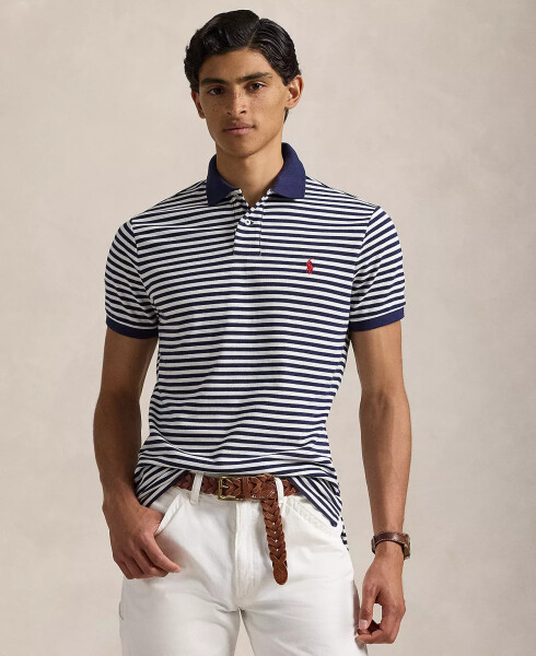 Men's Classic-Fit Striped Mesh Polo Shirt White - 1