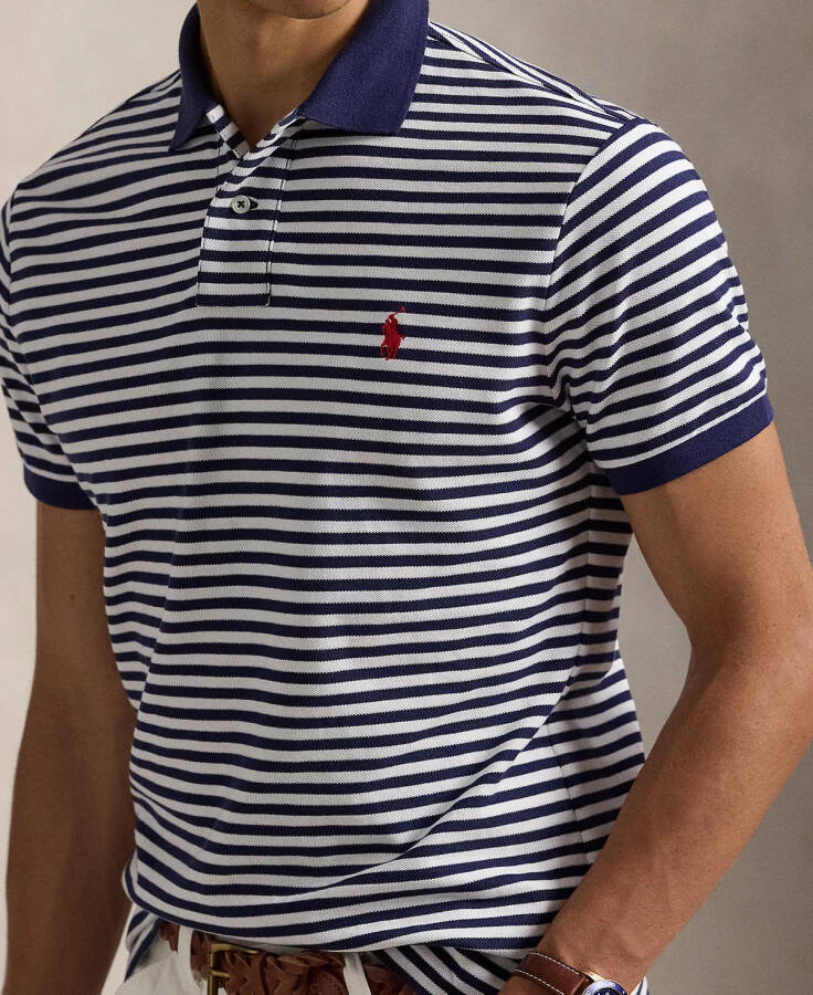 Men's Classic-Fit Striped Mesh Polo Shirt White - 3