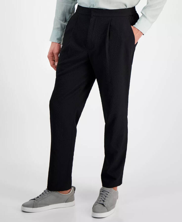 Men's Classic-Fit Textured Seersucker Suit Pants, Created for Modazone Deep Black - 3