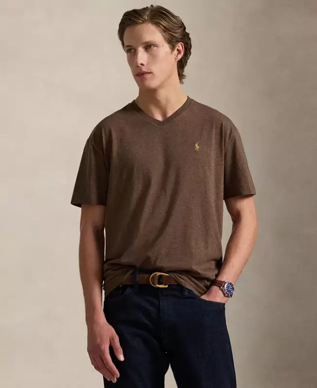 Men's Classic-Fit V-Neck T-Shirt - Nutmeg Brown Heather - 1