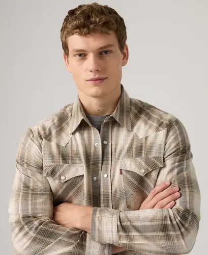 Men's Classic-Fit Western Shirt - Beige plaid - 3